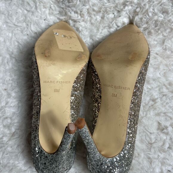 Marc Fisher Garicky Glitter Ombré gold and silver slip on heels pointed toe SZ8M - Picture 9 of 9
